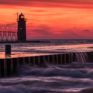 South Haven Surprise / South Haven Lighthouse / Sunset Print Canvas / Metal Print / Michigan Photography