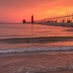 Grand Haven Sunset / Michigan Lighthouse / Michigan Photography / Wall Art / Canvas / Metal Print