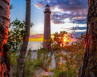 Storybook Sunset / Michigan Photography / Lighthouse/ Little Sable / Mears / Silver Lake / Wall Decor / Canvas / Metal Print / Wall Art