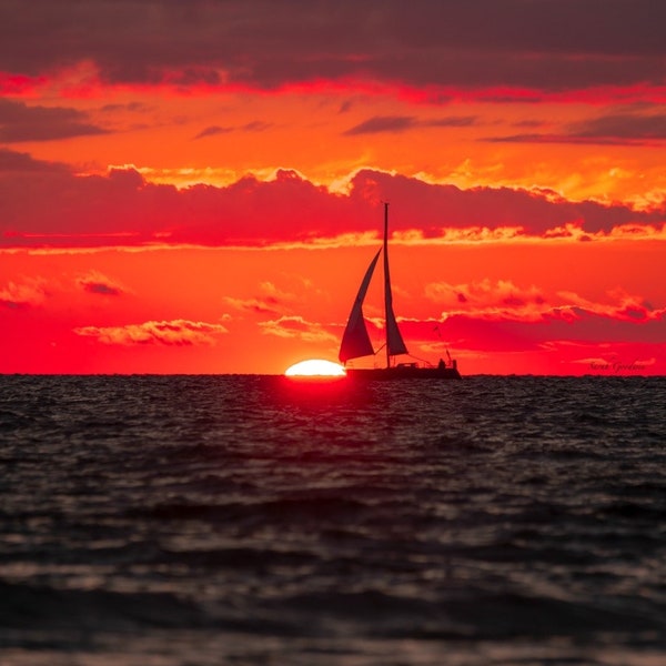 Sunset Sail / Sailboat / Sunset Print / Ludington / Michigan Photography / Beach / Lake Michigan / Canvas / Metal Print