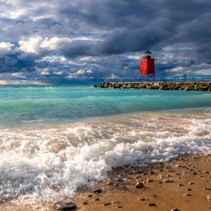 Red, White and Turquoise / Charlevoix Lighthouse / Charlevoix/ Lighthouse / Michigan Photography / Michigan/ Canvas / Metal Print