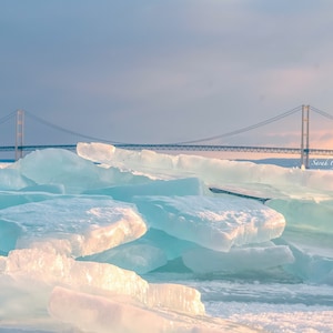 Blue Ice Magic / Upper Peninsula / Mackinac Bridge / Sunrise / Michigan Photography / Canvas / Metal Print
