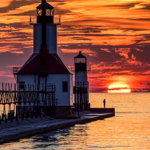 Summer Tiscornia Sunset / Tiscornia Park / Michigan Lighthouse / Michigan Photography / Beach Sunset / Wall Art / Canvas / Metal Print