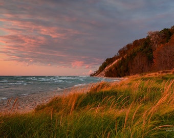 Peaceful Dune / Sunset Print / Frankfort / Michigan Photography / Beach / M22 / Canvas / Metal Print