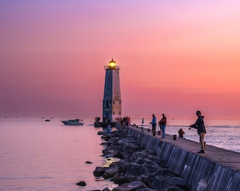 Summer Nights In A Northern Town  / Frankfort Lighthouse / Michigan Photography / Summer / Frankfort / Lake Michigan / Canvas / Metal Print