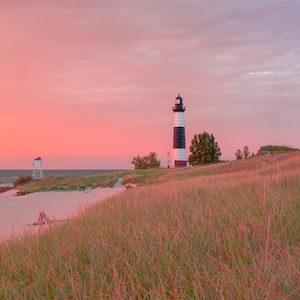 Pretty In Pink / Big Sable Lighthouse / Sunset / Michigan Photography / Canvas / Metal Print / Wall Art