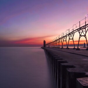 Calm Pier Sunset / Lighthouse / South Haven / Canvas / Metal Print / Michigan Photography