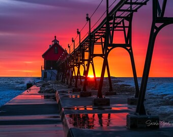 Color Splash  / Lighthouse / Sunset / Pier / Michigan / Michigan Photography / Grand Haven / Nautical / Canvas / Metal Print