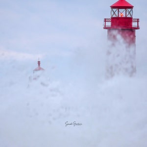 White Out / Lake Michigan Waves / Grand Haven Lighthouse / Michigan Photography / Nautical Wall Art / Canvas / Metal Print