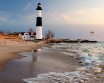 Blue Skies / Big Sable Lighthouse/ Michigan Photography / Wall Decor / Canvas / Metal Print / Wall Art