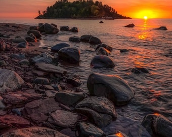 Lake Superior Sunrise / Little Presque Isle / Upper Peninsula / Michigan Photography / Summer Morning / Canvas / Metal Print