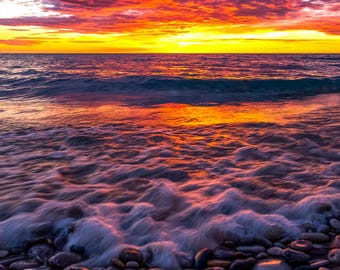 Evening Glow On The Rocks / Sunset / Beach / Point Betsie / Lighthouse / M22 / Frankfort / Michigan Photography / Canvas / Metal Print