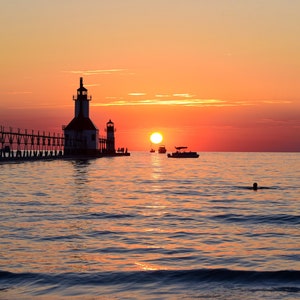 St Joseph Summer Sunset / Tiscornia Park / Michigan Lighthouse / Michigan Photography / Beach Sunset / Wall Art / Canvas / Metal Print