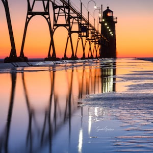Reflections / South Haven Lighthouse / Sunset Print Canvas / Metal Print / Michigan Photography