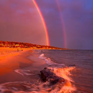Rainbows and Light /  Grand Haven / Beach / Michigan / Rainbow / Sunset / Canvas / Metal Print / Michigan Photography