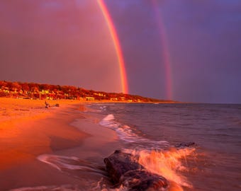 Rainbows and Light /  Grand Haven / Beach / Michigan / Rainbow / Sunset / Canvas / Metal Print / Michigan Photography