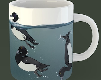 Tufted Duck Ceramic Mug - Diving Bird Coffee Cup for Bird Lovers