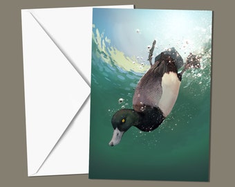 Greater Scaup Duck Diving Illustration A5 Greeting Card