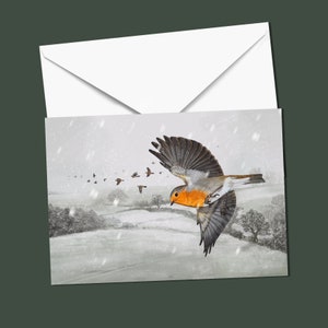 Robin rentrant chez lui pour Noël, grande carte de voeux