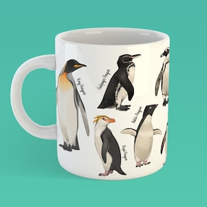 Mug en céramique multi-espèces pingouins - Mug pour amateurs de pingouins - Manchot Adélie / Manchot empereur / Manchot royal