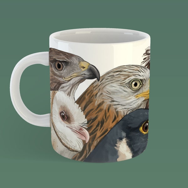 Birds of prey, eagles, hawks, owls, and falcons in the UK ceramic mug