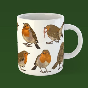 Robin and young Robin Ceramic Mug – Robin Mug | bird mug