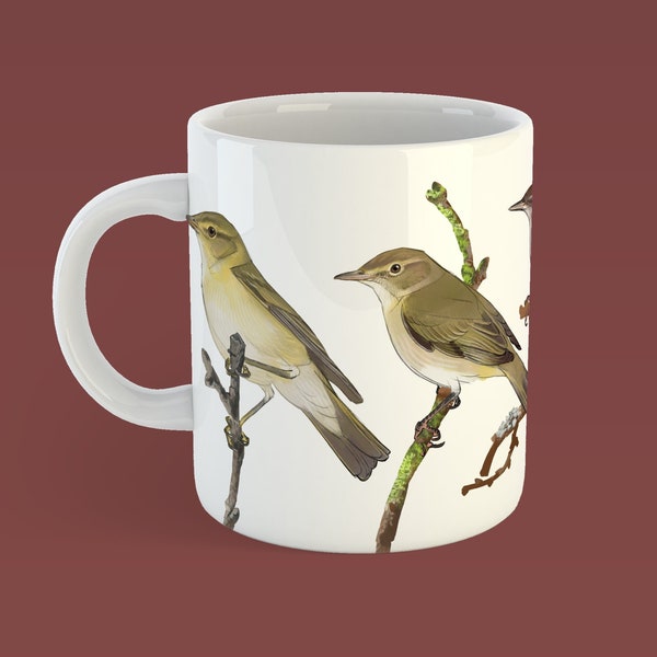 Garden Warbler, chiff chaff, cetti's warbler and willow warbler species ceramic mug - bird watchers mug - birdwatching -  - ornithologist