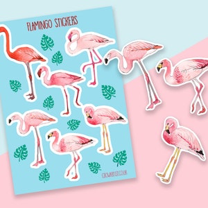 Flamingo Sticker Set – 2 Bögen Mit Vögeln, Federn, Sommer-Motiven In Pink & Rosa Für Journal, Planer, DIY