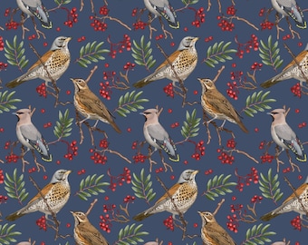 Fieldfare, Waxwing and Redwing wildlife birds gift wrapping paper for birthday or christmas
