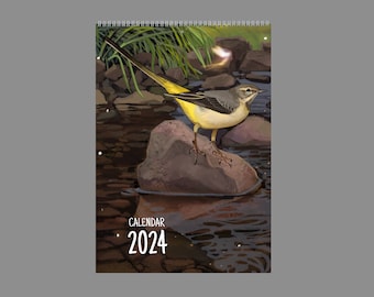 British birds illustrated 2024 wall calendar by Crowartist