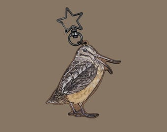 Woodcock cherry wood printed keyring or bag charm
