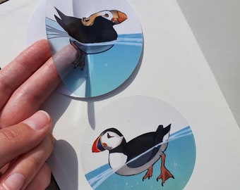 Puffin swimming transparent vinyl stickers | Atlantic Puffin | Tufted Puffin |