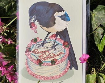 Pie sur un gâteau d'anniversaire Carte de voeux d'anniversaire A6