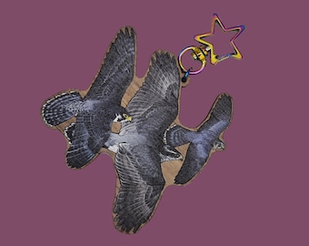 Peregrine, Goshawk and Merlin flight identification cherry wood printed keyring or bag charm