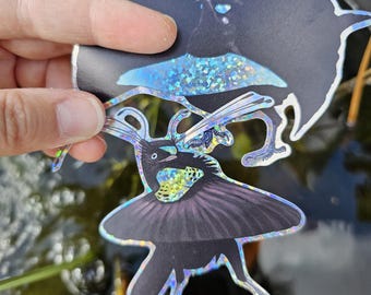 Dancing bird-of-paradise species glitter holographic stickers of the Vogelkop and Western Parotia