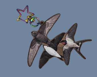 Swift, Swallow, House martin flight identification cherry wood printed keyring or bag charm