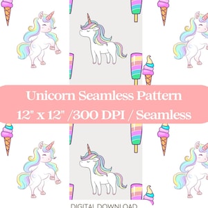 Unicorn Seamless Pattern PNG, Magical Rainbow Digital Paper, Cute Kawaii Unicorn Repeat Print, Sublimation (Digital Download)