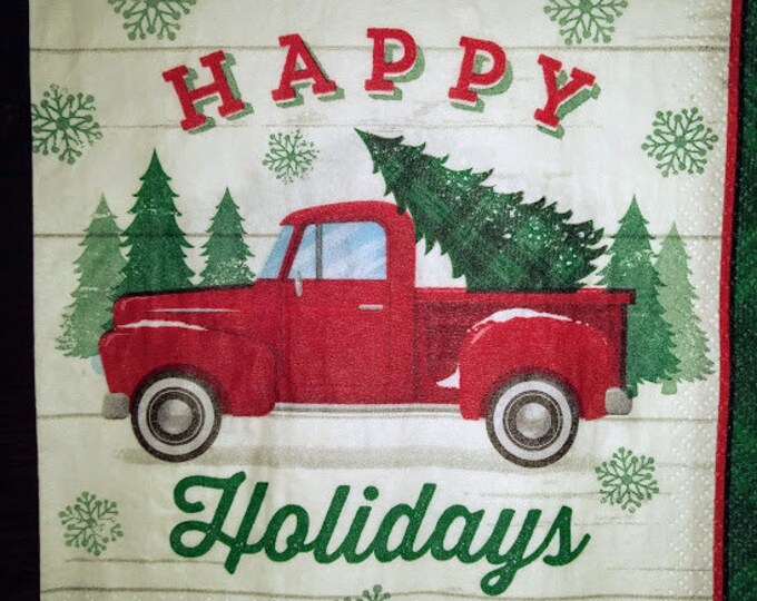 2 Holiday Napkins for Decoupage/RED TRUCK HOLIDAY with Tree Etsy