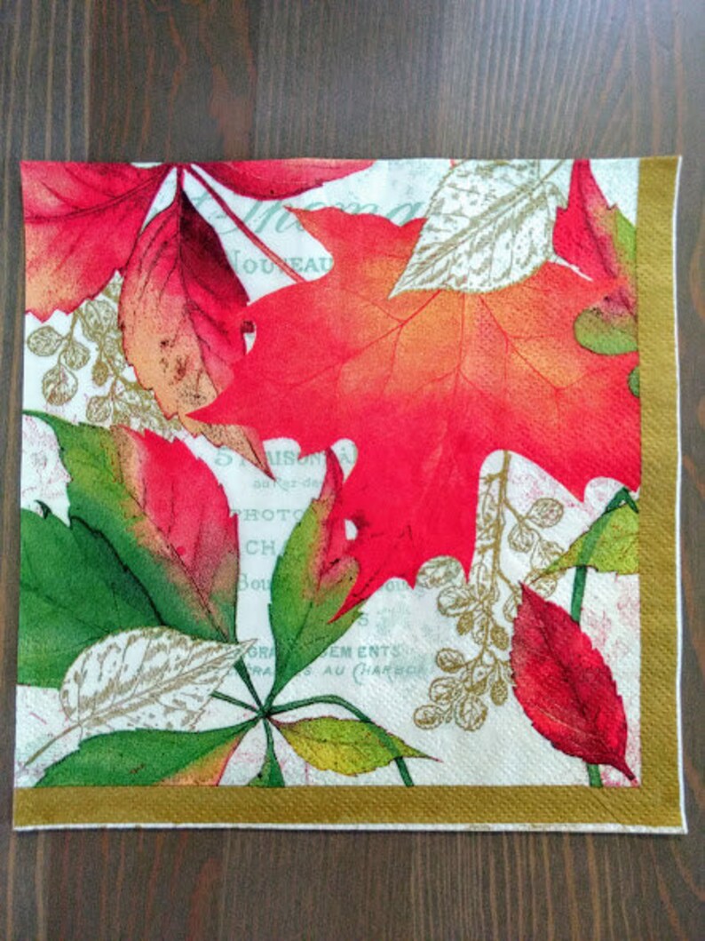 Set of 2 Autumn Leaves Decoupage Napkins/Colorful Leaves Etsy