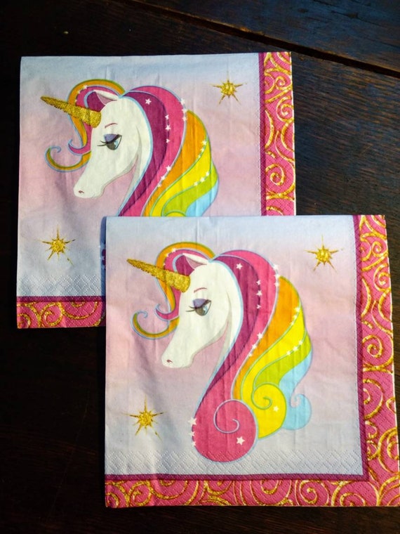 4 Single paper decoupage napkins stars Rainbow unicorn kids design -400