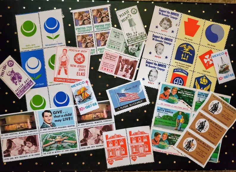 Vintage Charity Stamps Seals Assorted set of 50 Charity Etsy