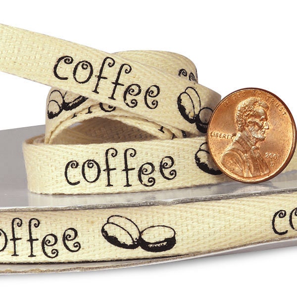 Coffee Bean Pattern Natural Color Ribbon 3/8" wide 3 yards/Ribbo…