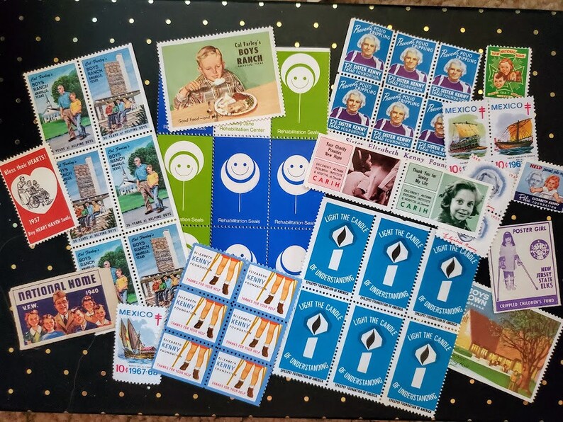 Vintage Charity Stamps Seals Assorted set of 50 Charity Etsy