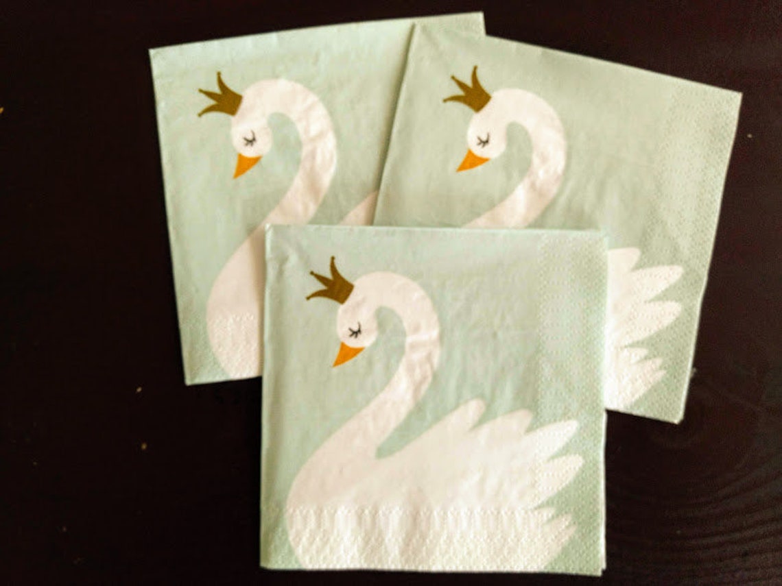 Set of 3 PRINCESS SWAN Napkins for Decoupage/White Swan with Etsy