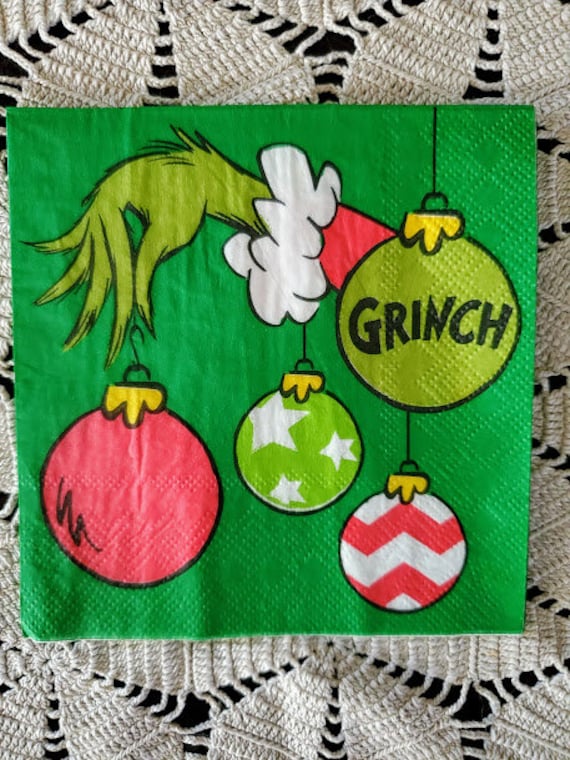 Set of 2 Grinch Christmas Napkins for Decoupage/Dr. Etsy