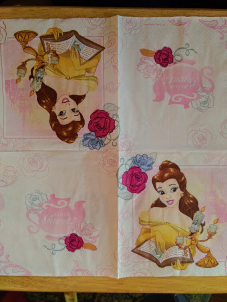 Set of 2 Beauty and the Beast Napkins for Decoupage/Belle and Etsy