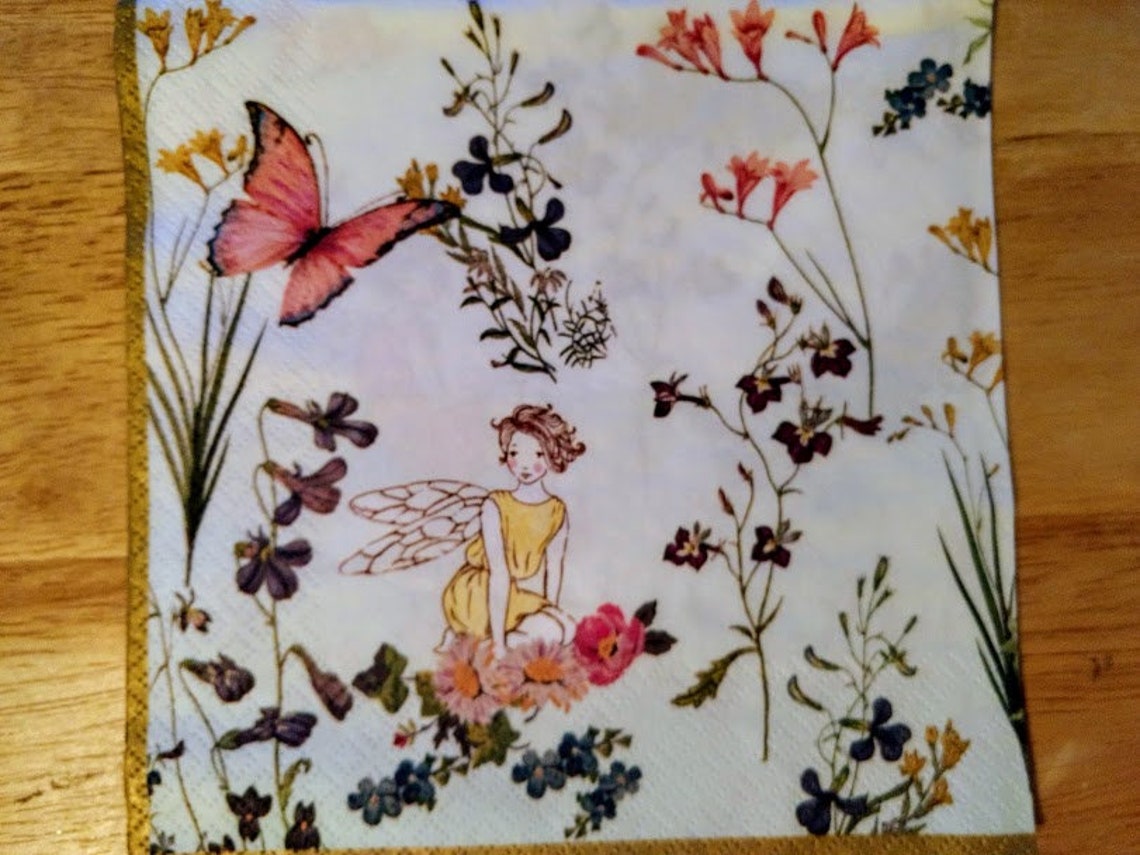 Set of 2 GARDEN FAIRY Napkins for Decoupage/Wild Flower Etsy