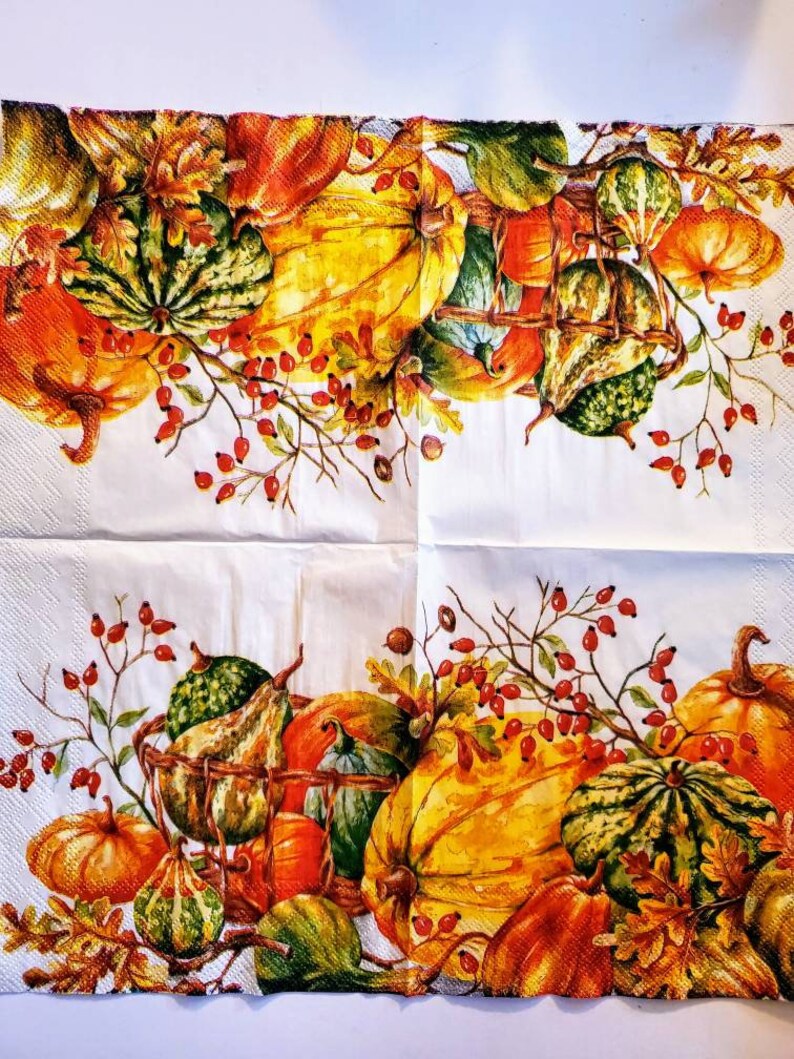 Choice of size Fall Harvest Decoupage Napkins Pumpkins Etsy