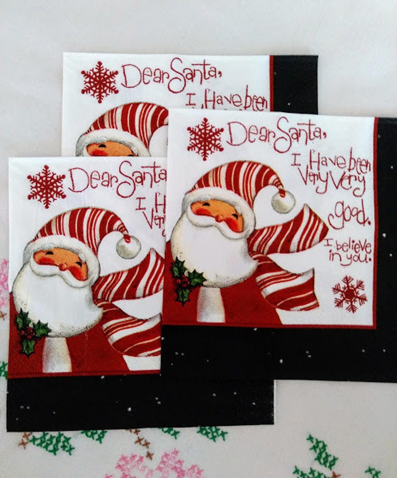 3 Santa Claus Napkins For Decoupagedear Santa I Have Been Very Goodjunk Journal Suppliesi Believe Napkinssnowflakes - 