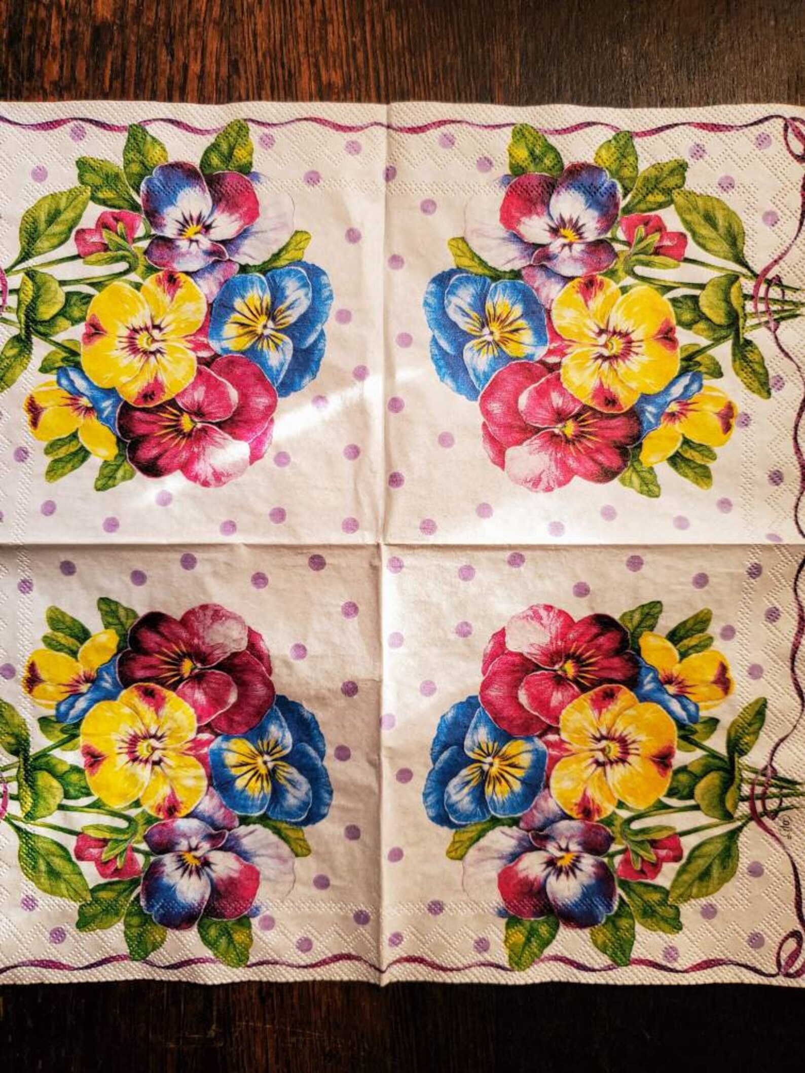 3 COLORFUL PANSY Napkins for Decoupage/Purple Blue Yellow Etsy